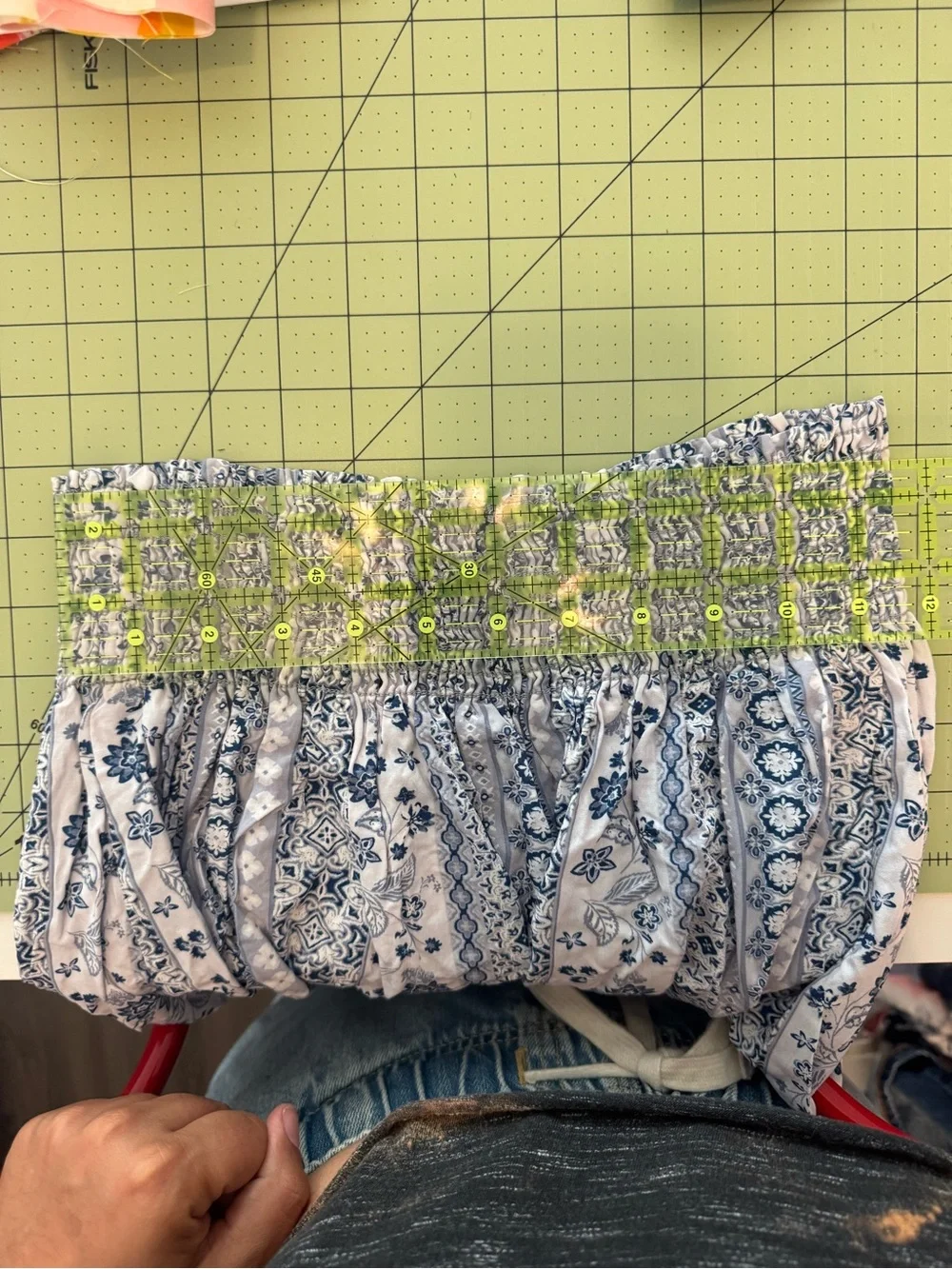 Final Touch Blue White Printed Smocked Mini Skirt Size M